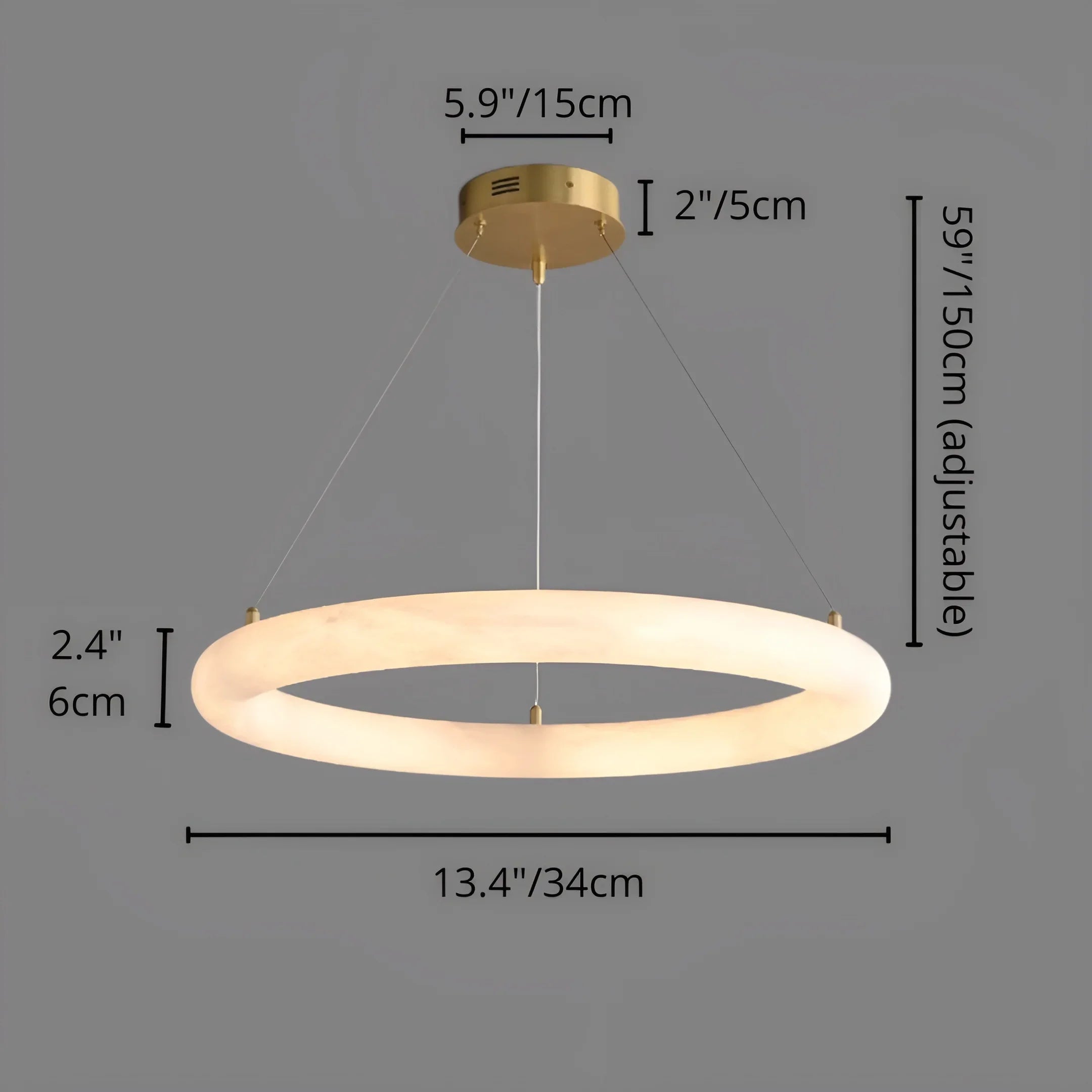 Modern Spanish Alabaster Ring Chandelier - Brass Ceiling Light