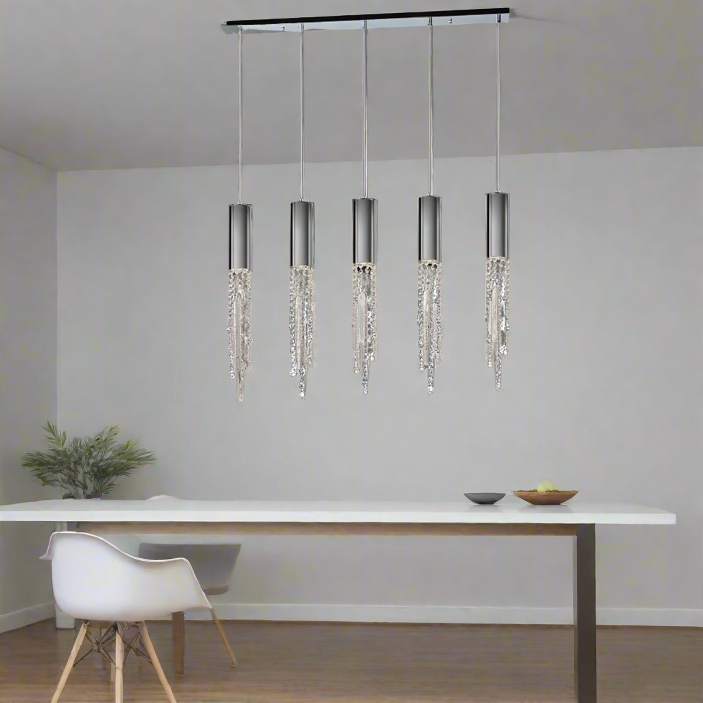 5 Lights - Hanging crystal light fixture for lobby, staircase, loft, stairwell