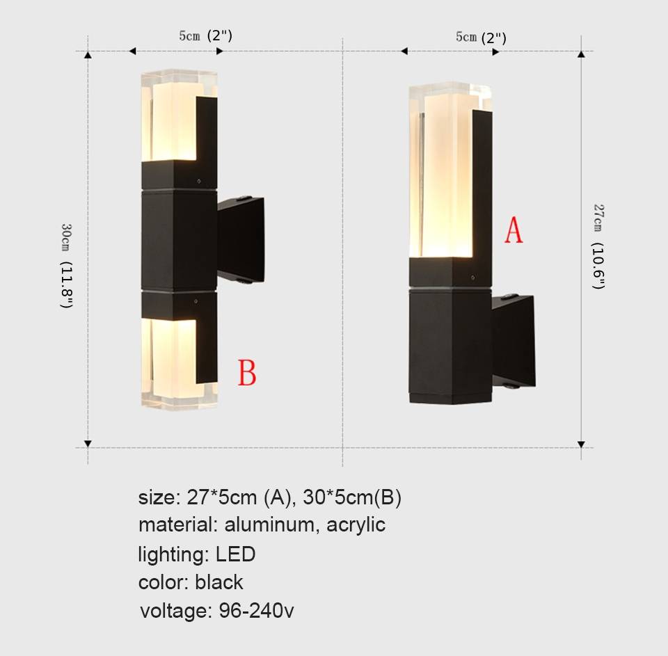 Modern Black Outdoor Waterproof LED Wall Mounted Lamp For Villa, Porch, W2"xH11.8"