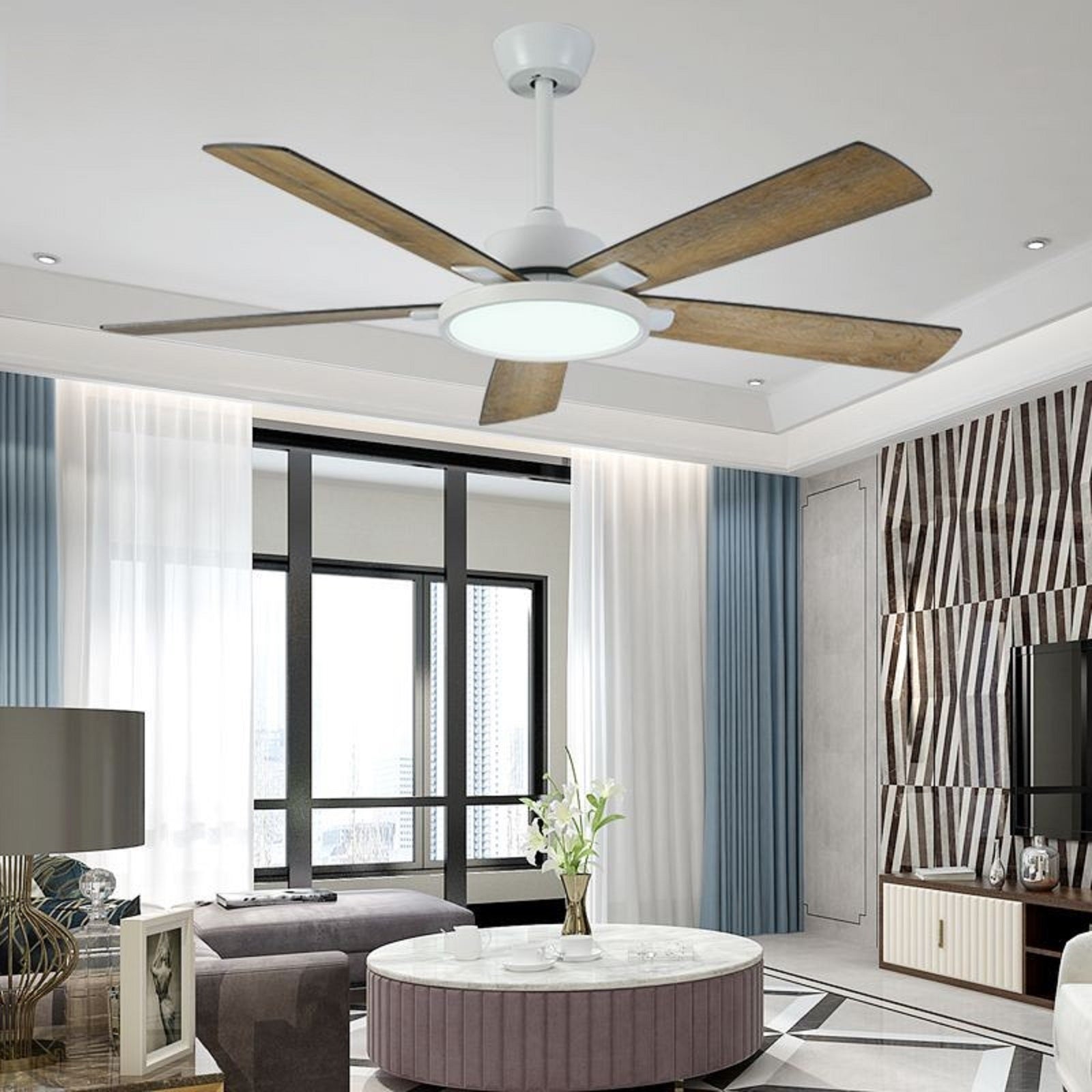 52" Led Ceiling Fan with Plywood Blade and Remote Control