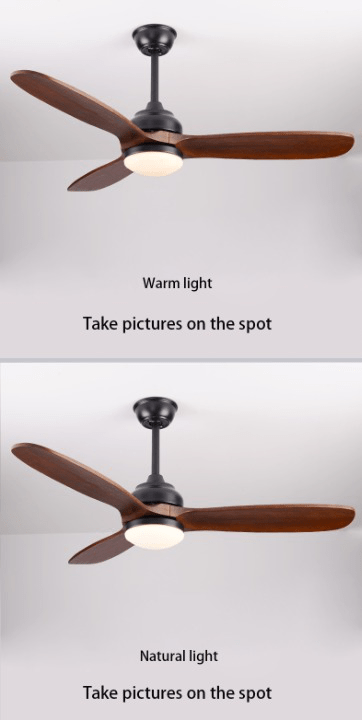 52" Modern Solid Wood Ceiling Fan with Led Light and Remote Control