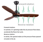 52" Modern Solid Wood Ceiling Fan with Led Light and Remote Control