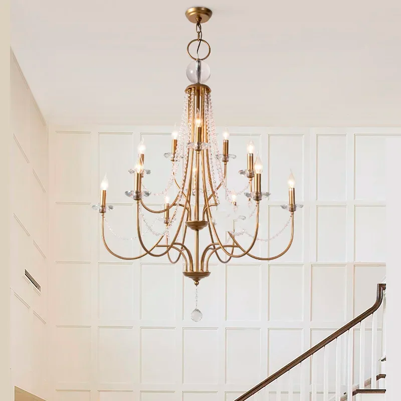 Vintage Candle-Shaped Crystal Staircase Chandelier