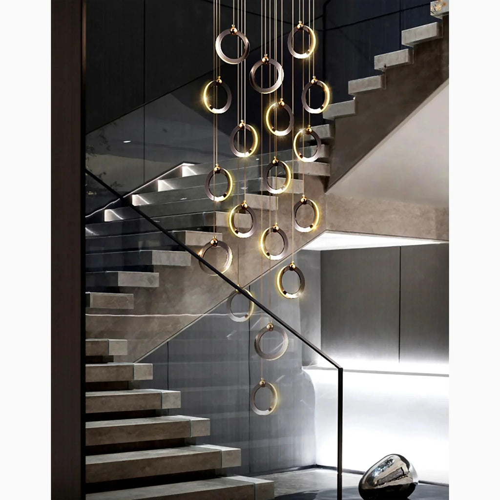 Agra | Elegant Gold Black Led Pendant Rings Chandelier