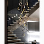 Agra | Elegant Gold Black Led Pendant Rings Chandelier