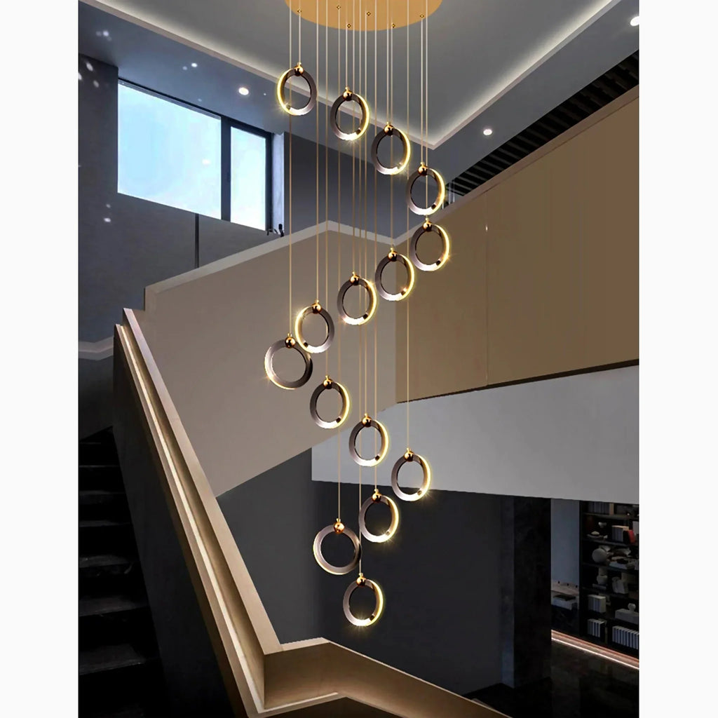 Agra | Elegant Gold Black Led Pendant Rings Chandelier