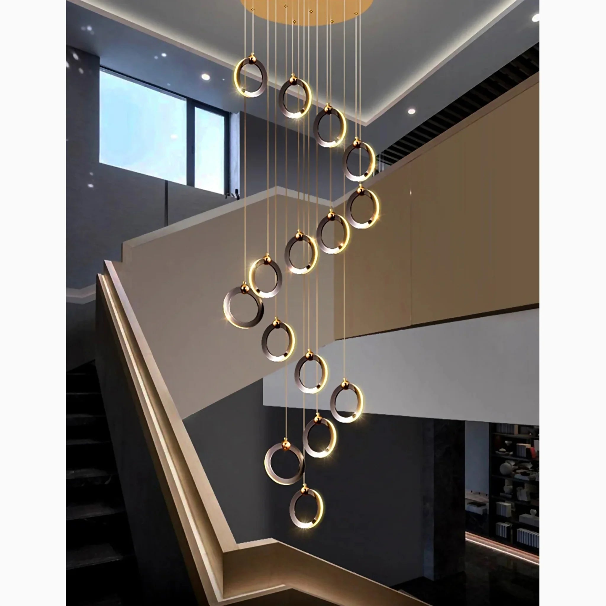 Agra | Elegant Gold Black Led Pendant Rings Chandelier