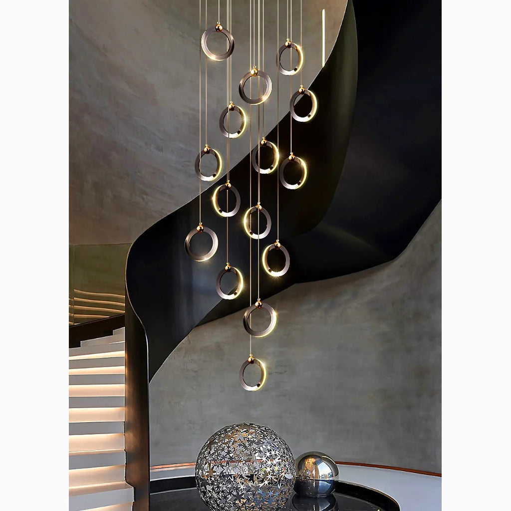 Agra | Elegant Gold Black Led Pendant Rings Chandelier