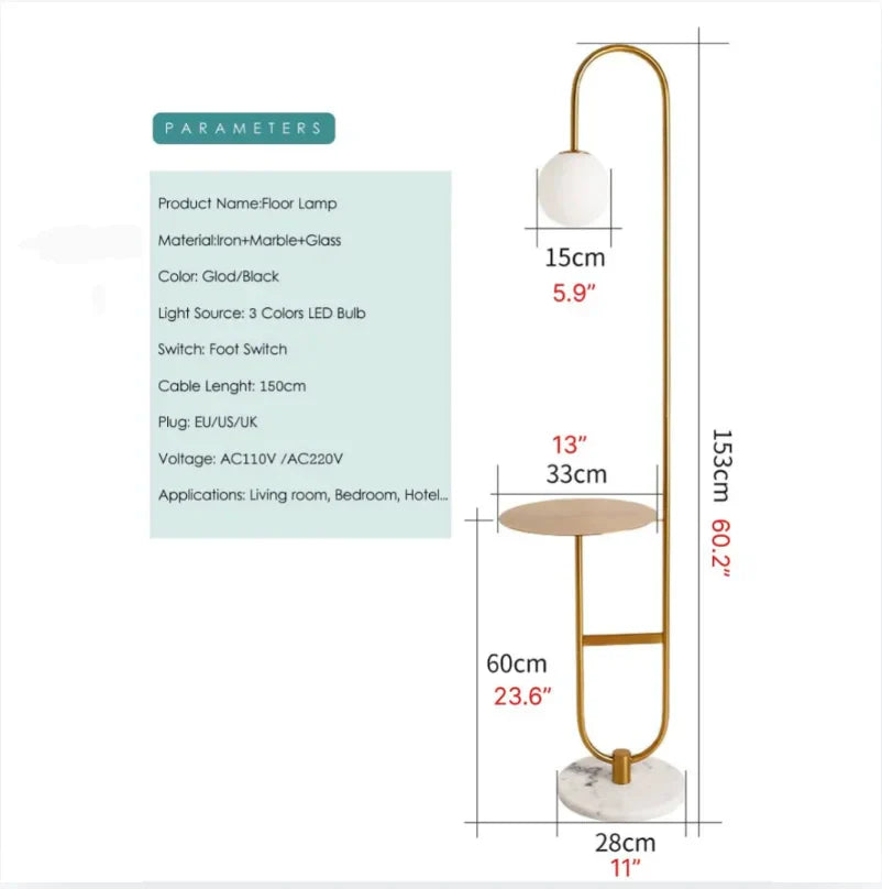 Art Deco Modern LED Floor Lamp With Round Table