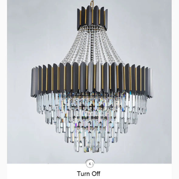 Portofino | Dia 23.6'' Modern Round Gun Black Crystal Chandelier