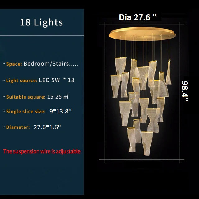 Coursegoules | Silk Design Gold Pendant Light for Staircase