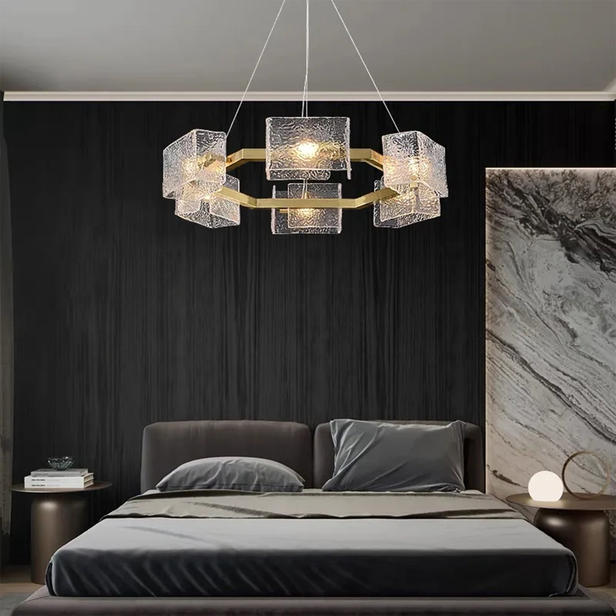 Aidomaggiore | Modern Glass Ice Cubes Round Chandelier