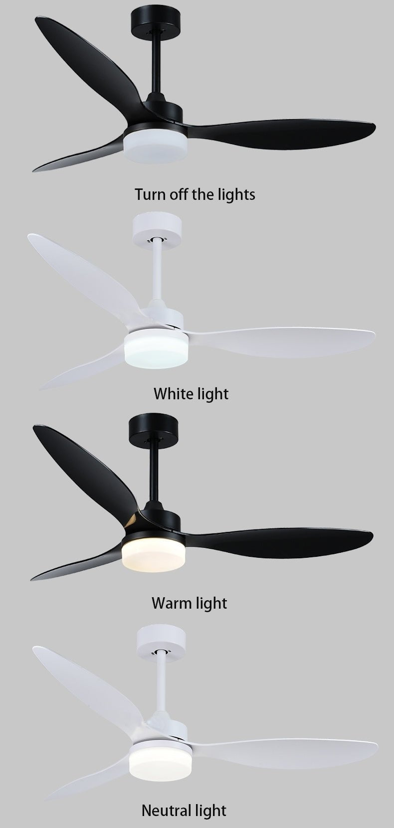 52" Fashion Ceiling Fan With Lamp, Plastic Blades and Remote Control