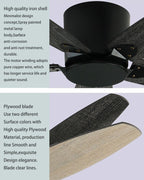 36" Led Ceiling Fan with Lamp, Plywood Blades and Remote Control