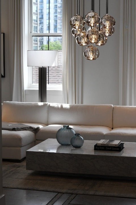 19 Lights - Boule De Cristal Round Clustre LED Cut Smoke Crystal Ceiling Chandelier