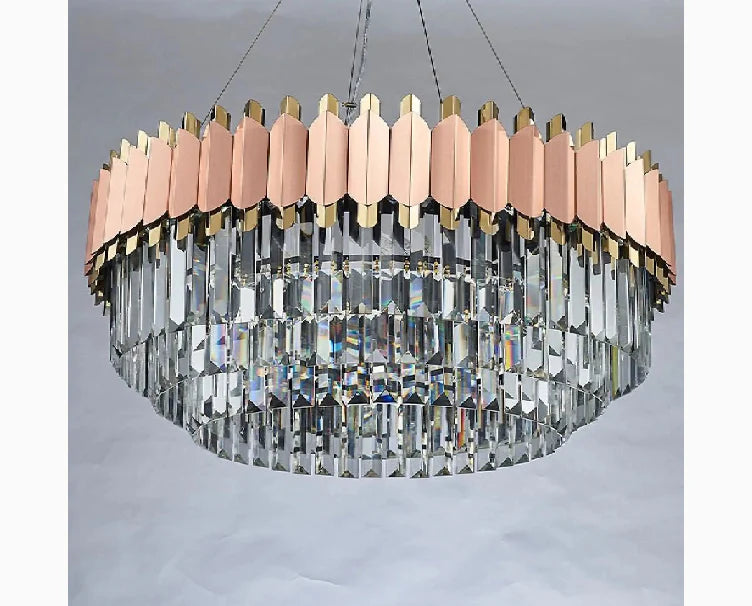 Alseno | Luxury Drum Gold/Pink Round Crystal LED Chandelier For Dining Room
