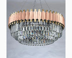 Alseno | Luxury Drum Gold/Pink Round Crystal LED Chandelier For Dining Room