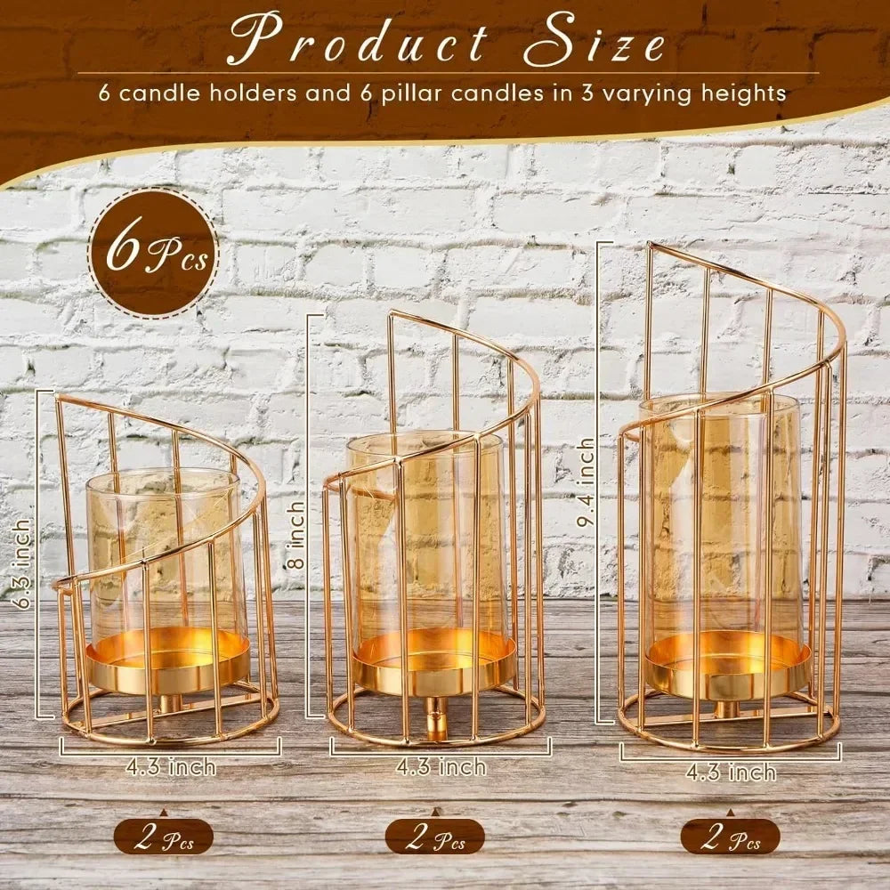 Centerpiece Set of Six Glass and Metal Candleholders with Candles