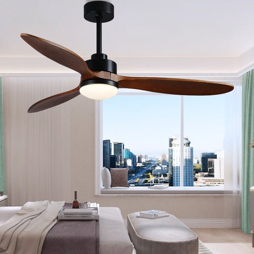 52" Modern Wooden Ceiling Fan with Lamp and Remote Control