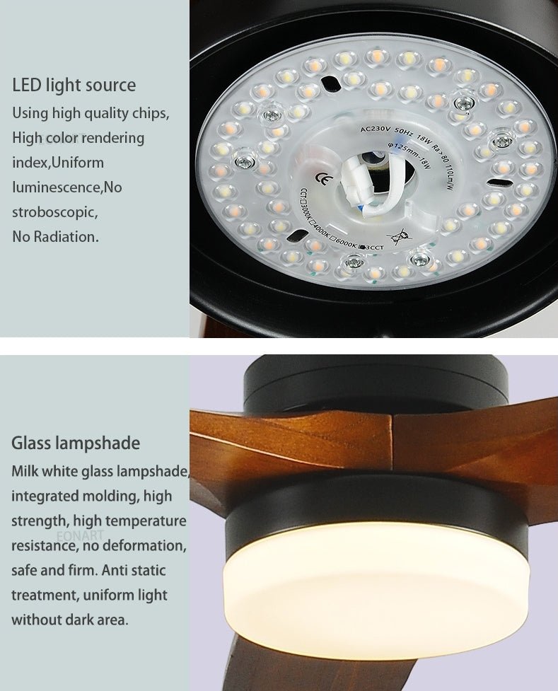 52" Modern Solidwood LED Ceiling Fan with Remote Control