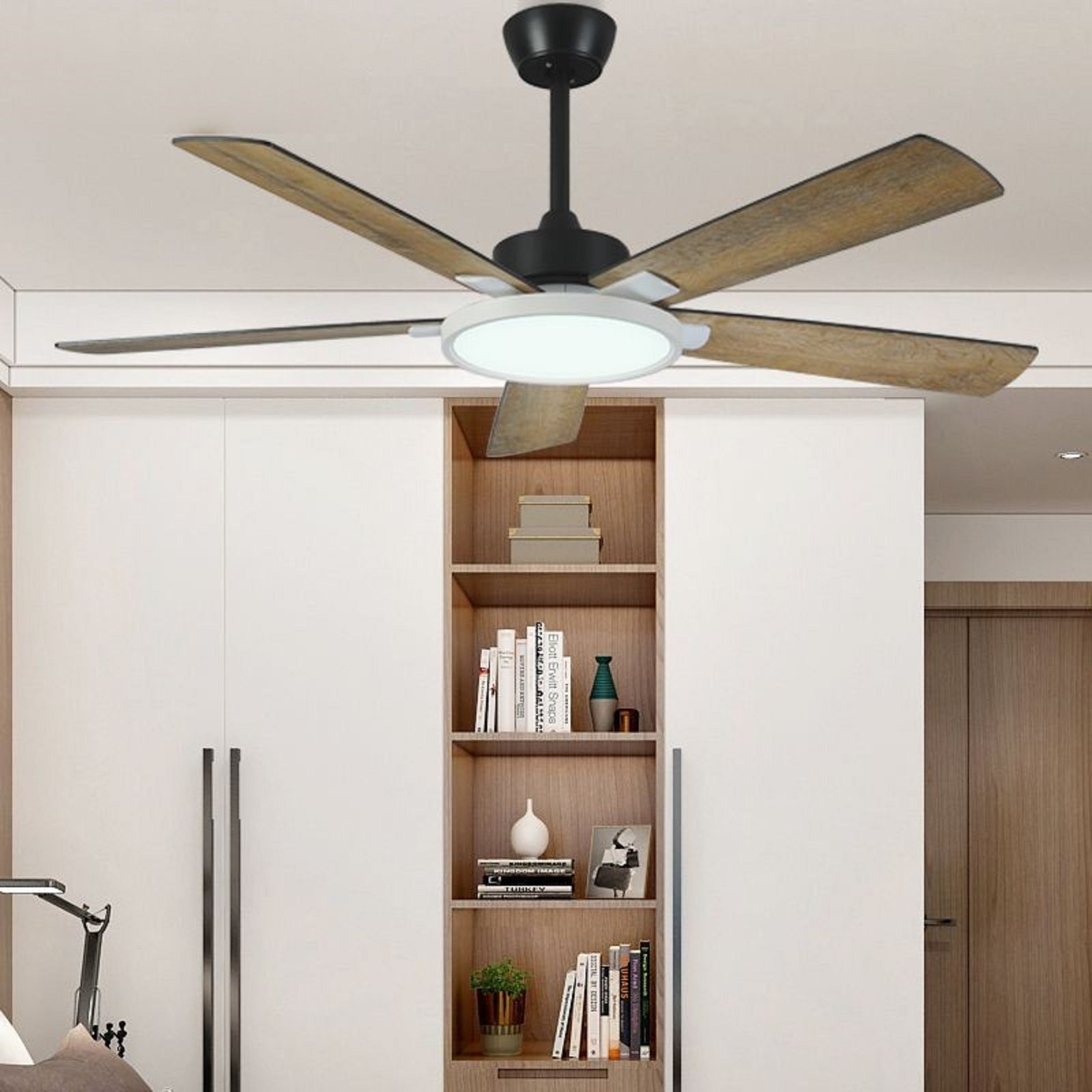 52" Led Ceiling Fan with Plywood Blade and Remote Control