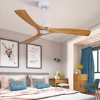 36" Simple Wooden Ceiling Fan with Remote Control and Blades Made of Solid Wood