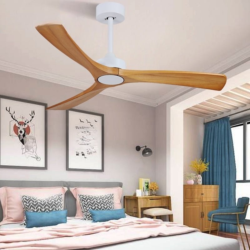 36" Simple Wooden Ceiling Fan with Remote Control and Blades Made of Solid Wood