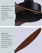 52" Fashion Ceiling Fan With Lamp, Plastic Blades and Remote Control