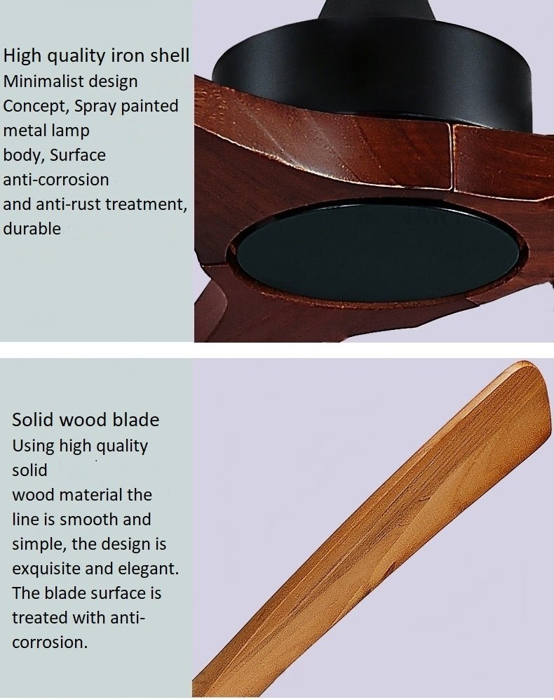 36" Simple Wooden Ceiling Fan with Remote Control and Blades Made of Solid Wood