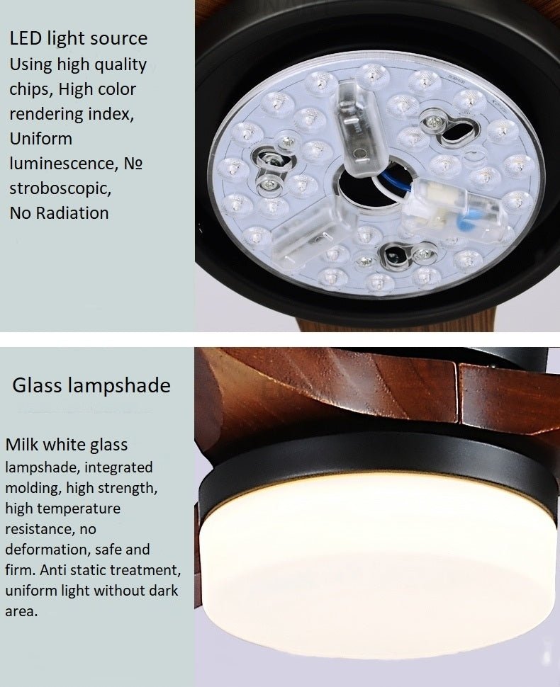 36" Simple Wooden Ceiling Fan with Remote Control and Blades Made of Solid Wood