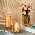 Centerpiece Set of Six Glass and Metal Candleholders with Candles
