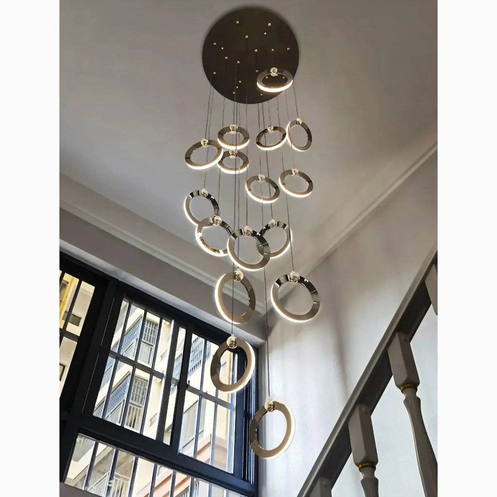 Agra | Elegant Gold Black Led Pendant Rings Chandelier