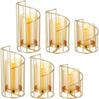 Centerpiece Set of Six Glass and Metal Candleholders with Candles