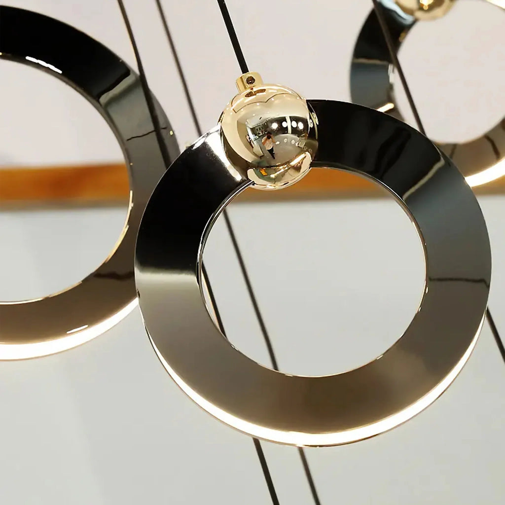 Agra | Elegant Gold Black Led Pendant Rings Chandelier