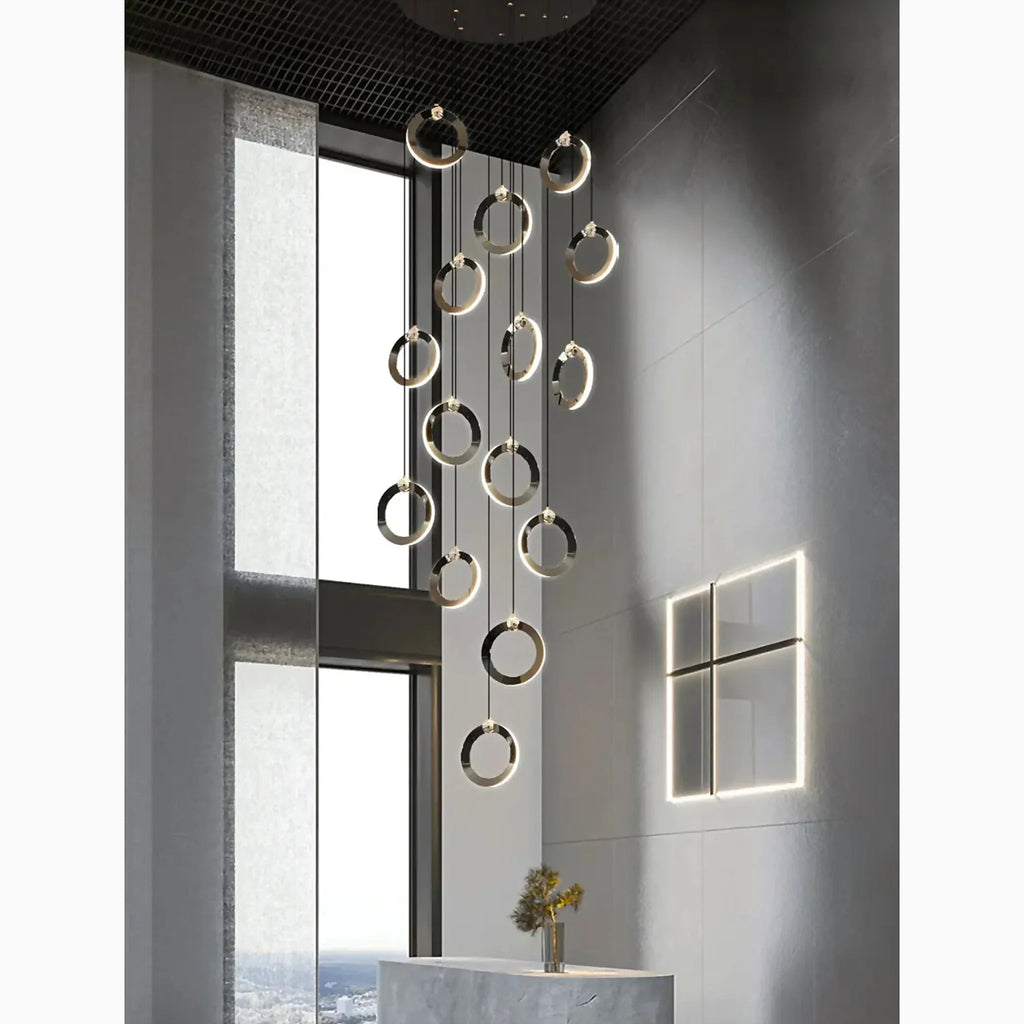 Agra | Elegant Gold Black Led Pendant Rings Chandelier
