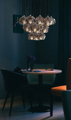 19 Lights - Boule De Cristal Round Clustre LED Cut Smoke Crystal Ceiling Chandelier