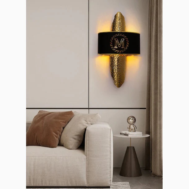 Luxury Golden Wall Lamp with M-Letter Lampshade, Living Room, Bedroom