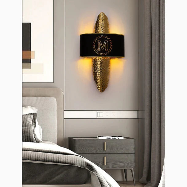 Luxury Golden Wall Lamp with M-Letter Lampshade, Living Room, Bedroom