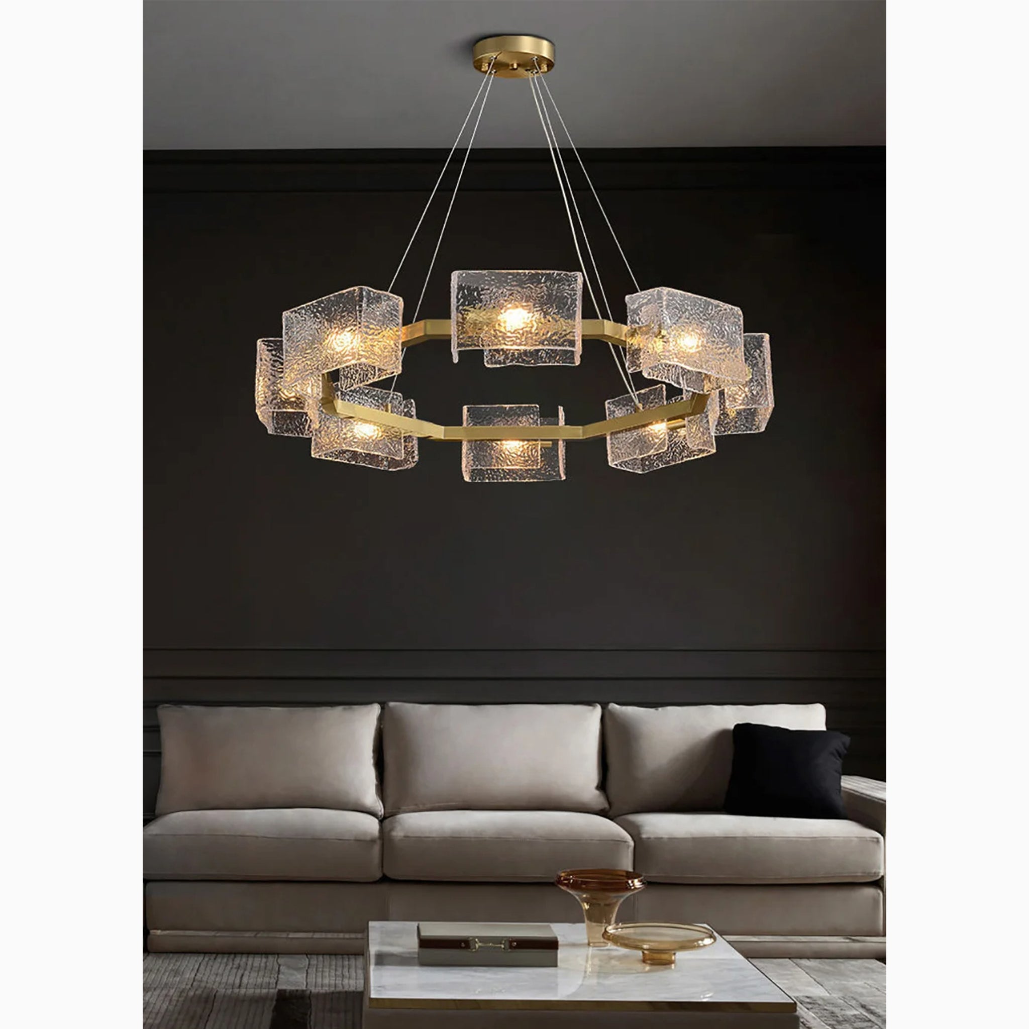 Aidomaggiore | Modern Glass Ice Cubes Round Chandelier
