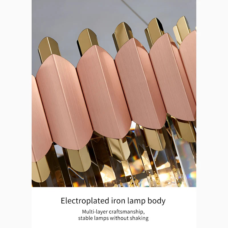 Abbasanta | Luxury Gold/Pink Rectangle Crystal LED Chandelier