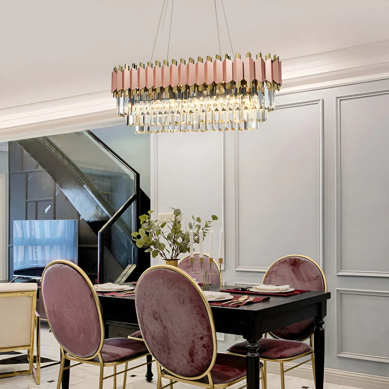 Abbasanta | Luxury Gold/Pink Rectangle Crystal LED Chandelier