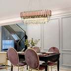 Abbasanta | Luxury Gold/Pink Rectangle Crystal LED Chandelier