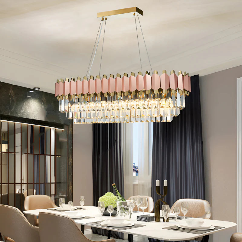 Abbasanta | Luxury Gold/Pink Rectangle Crystal LED Chandelier