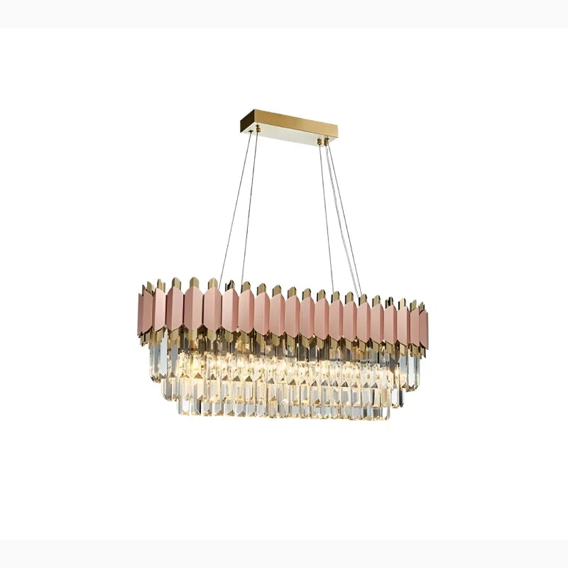 Abbasanta | Luxury Gold/Pink Rectangle Crystal LED Chandelier