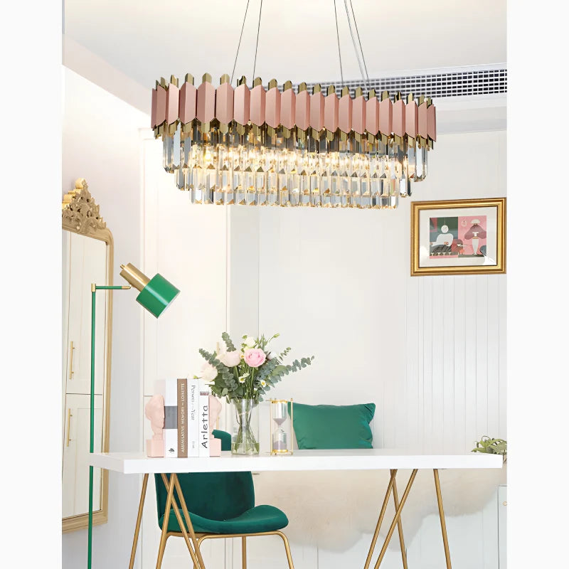 Abbasanta | Luxury Gold/Pink Rectangle Crystal LED Chandelier