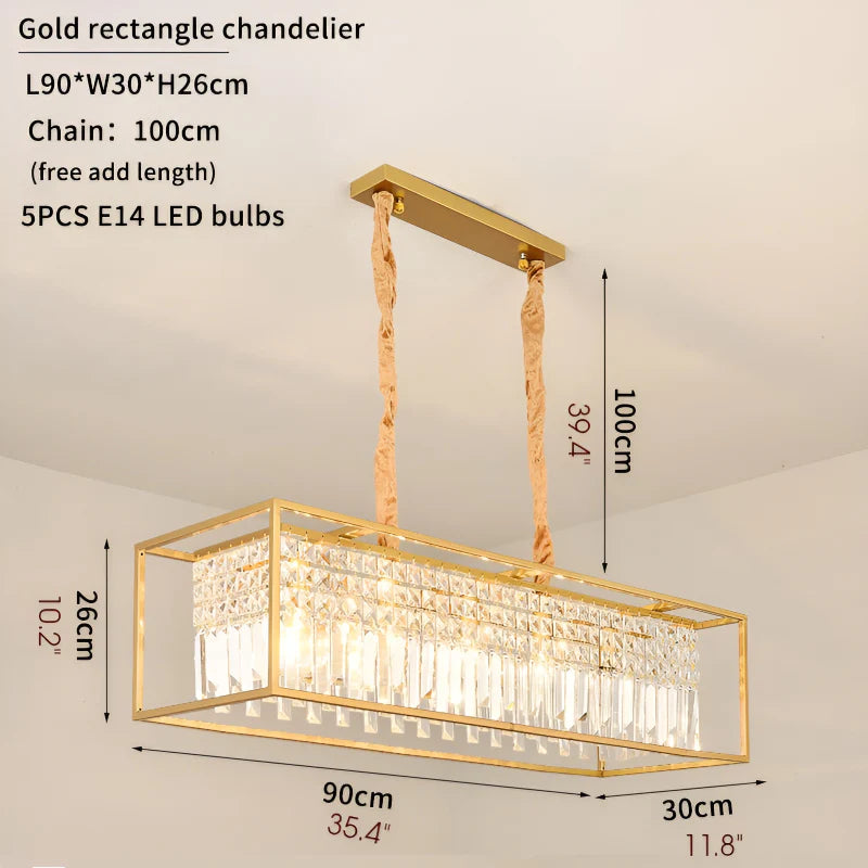 Agnosine | Rectangle Crystal Hanging LED Chandelier for Dining Room