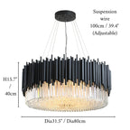 Alghero | Luxury Drum Black Crystal Hanging Chandelier for Living Room