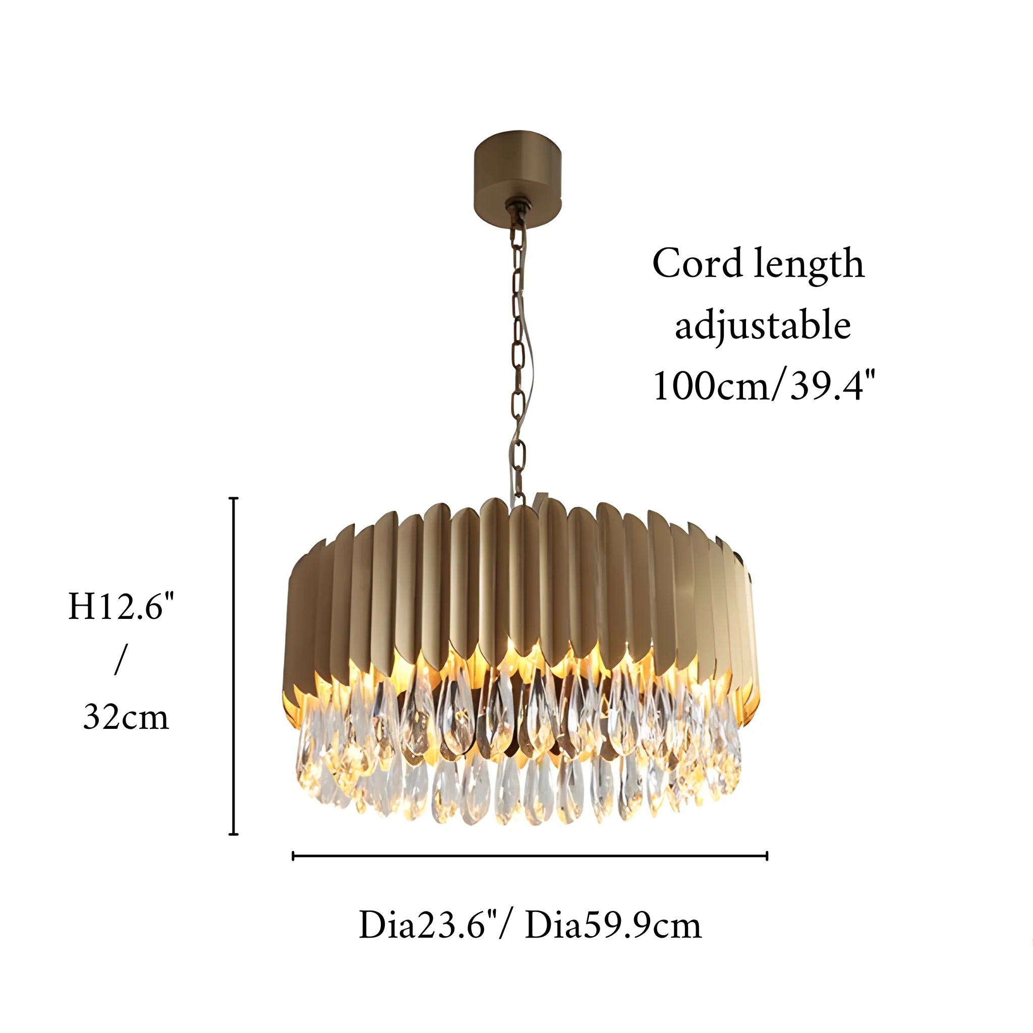 Almese | Drum Gold/Black Crystal Chandelier For Living Room