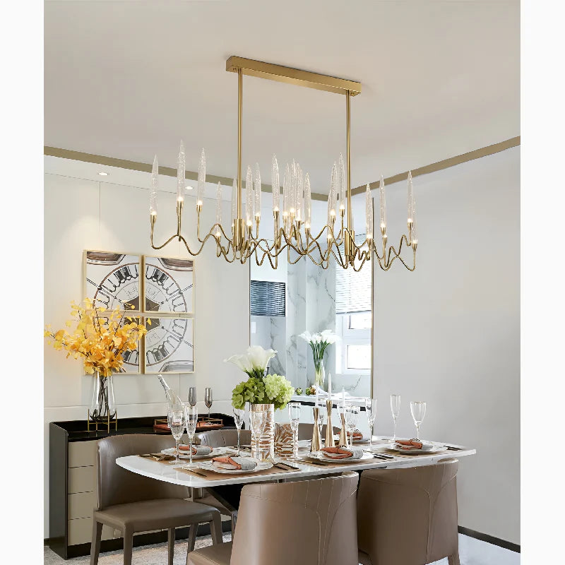 Altare | Icicle-shaped Gold Rectangle Crystal Chandelier