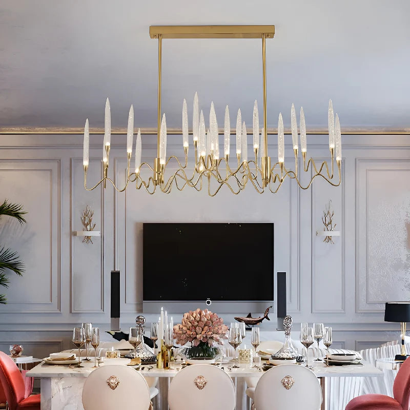 Altare | Icicle-shaped Gold Rectangle Crystal Chandelier